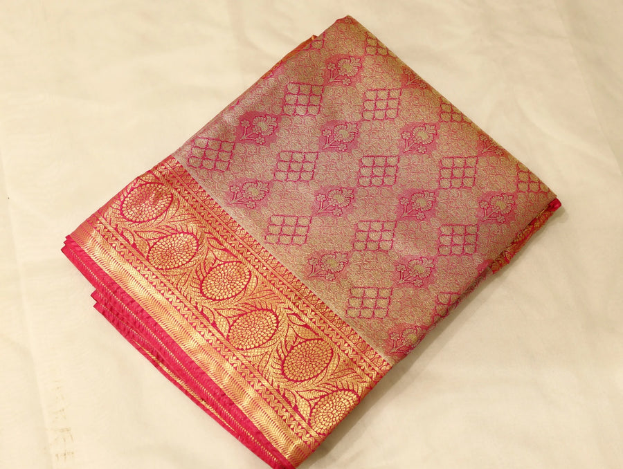 Burnt Orange Dharmavaram Inspired Semi Silk Saree with Medium Medium Contrast Border