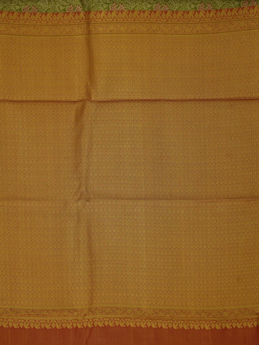 Sage Green Kanchipuram Inspired Semi Silk Saree with Wide Wide Contrast Border