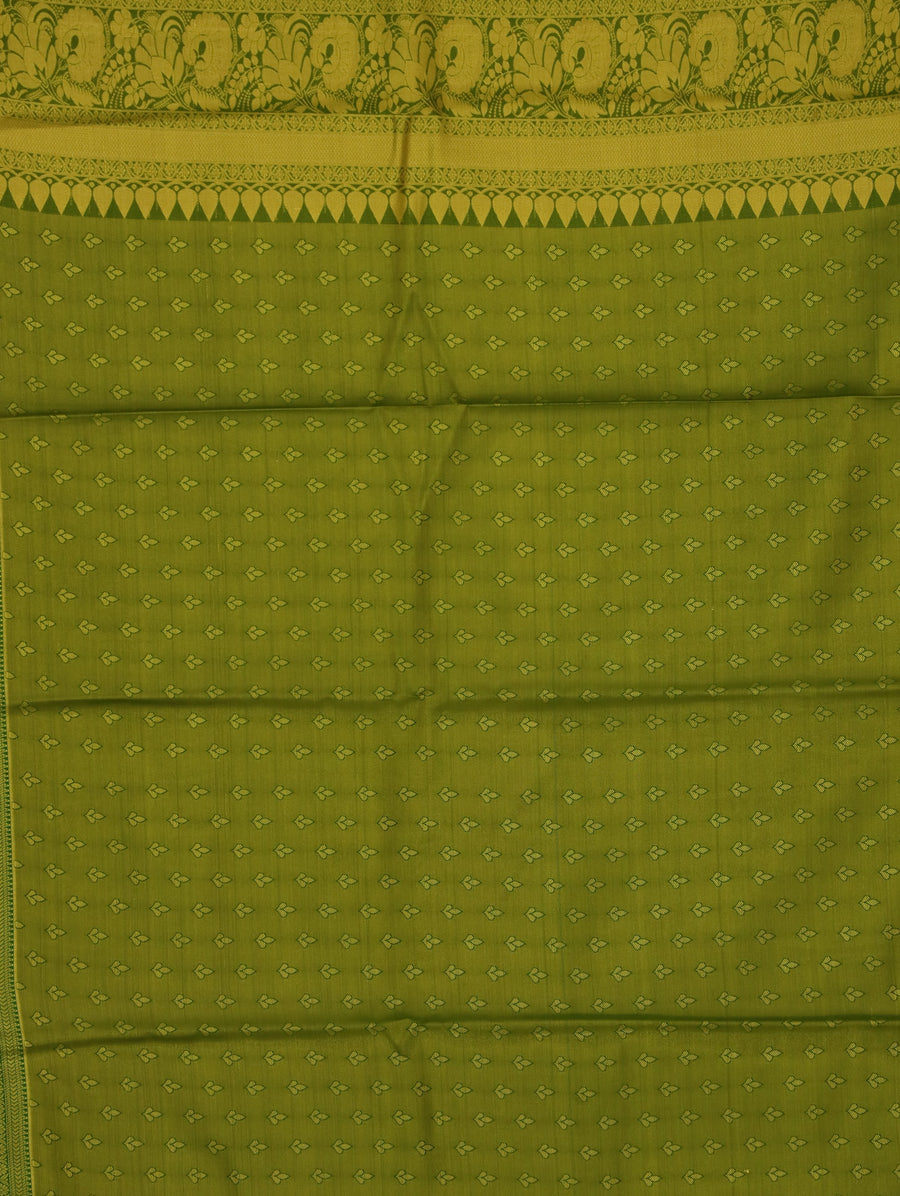 Olive Green Kanchipuram Inspired Semi Silk Saree with Wide Wide Self Border