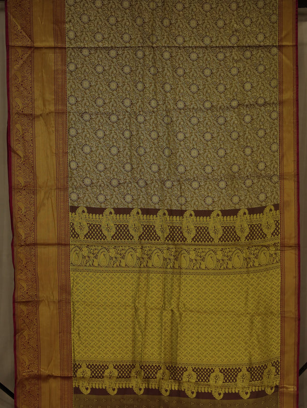 Mustard Gold Dharmavaram Inspired Semi Silk Saree with Wide Wide Contrast Border
