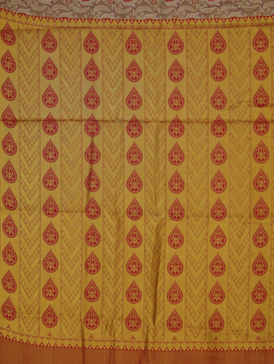 Champagne Gold Kanchipuram Inspired Semi Silk Saree with Wide Wide Contrast Border