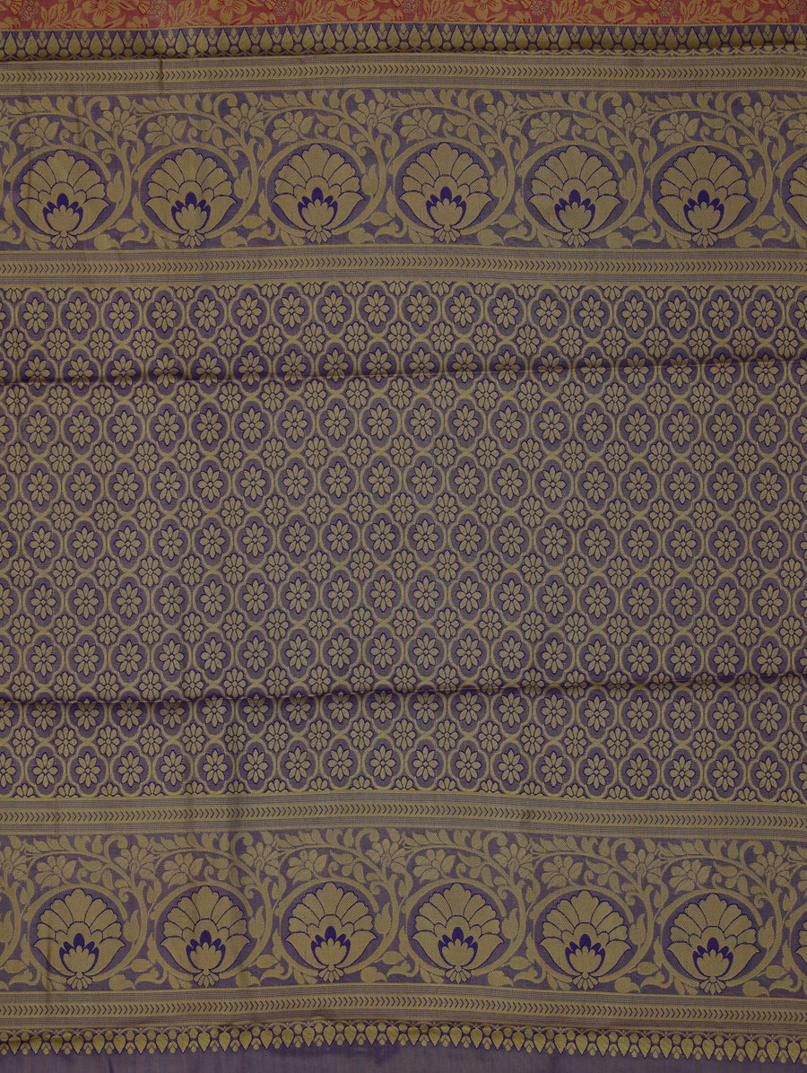 Dusty Rose Kanchipuram Inspired Semi Silk Saree with Wide Wide Contrast Border
