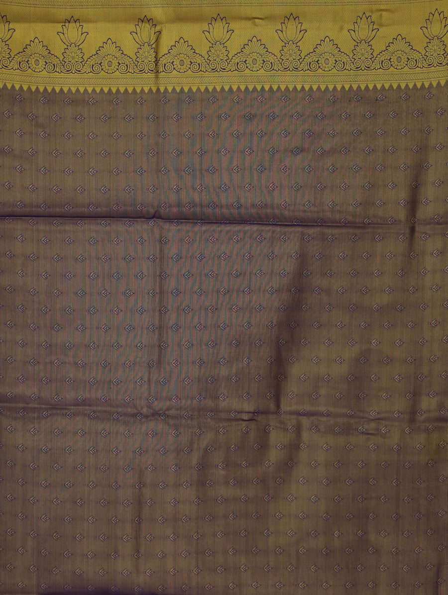 Champagne Gold Kanchipuram Inspired Semi Silk Saree with Wide Wide Contrast Border