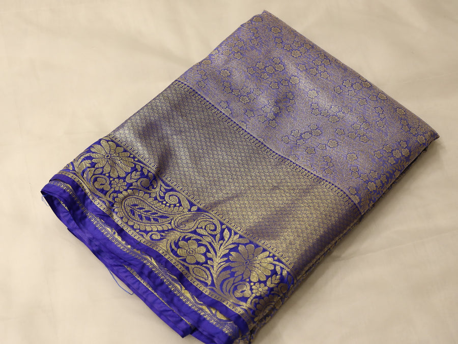 Lavender Mist Kanchipuram Inspired Semi Silk Saree with Wide Wide Contrast Border