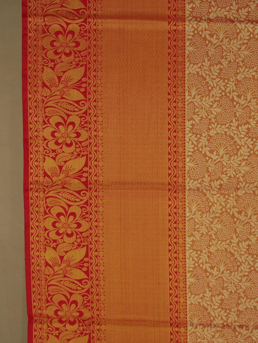 Saffron Gold Dharmavaram Inspired Semi Silk Saree with Wide Wide Contrast Border