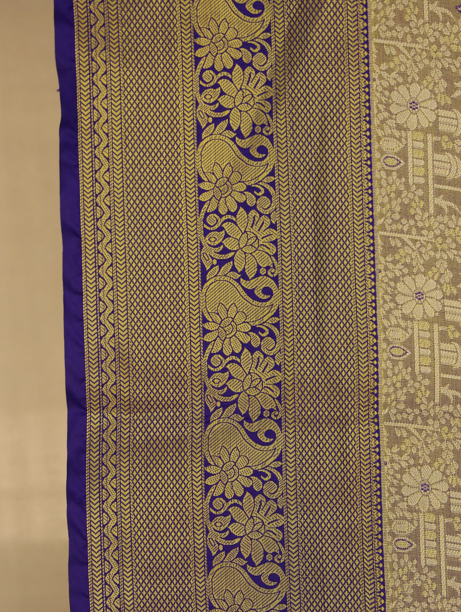 Champagne Gold Dharmavaram Inspired Semi Silk Saree with Wide Wide Contrast Border