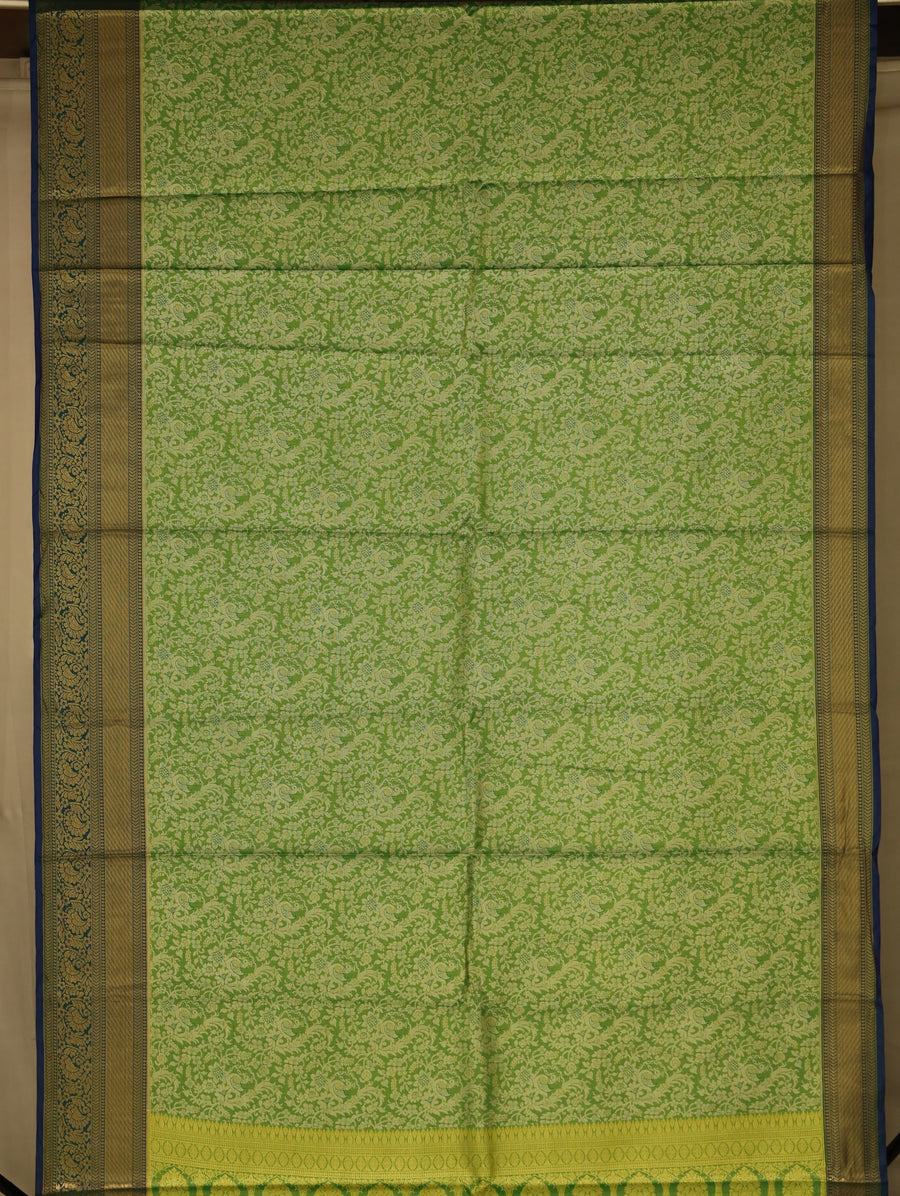 Chartreuse Green Kanchipuram Inspired Semi Silk Saree with Medium Medium Contrast Border