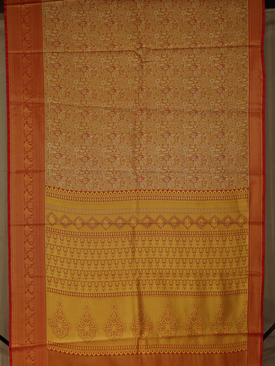 Sunset Yellow Dharmavaram Inspired Semi Silk Saree with Wide Medium Contrast Border