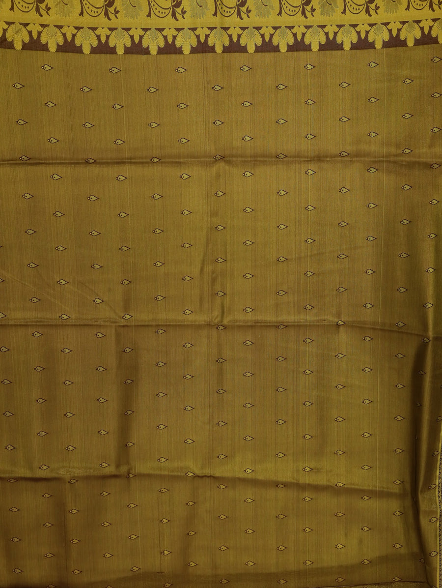 Champagne Gold Dharmavaram Inspired Semi Silk Saree with Wide Wide Contrast Border