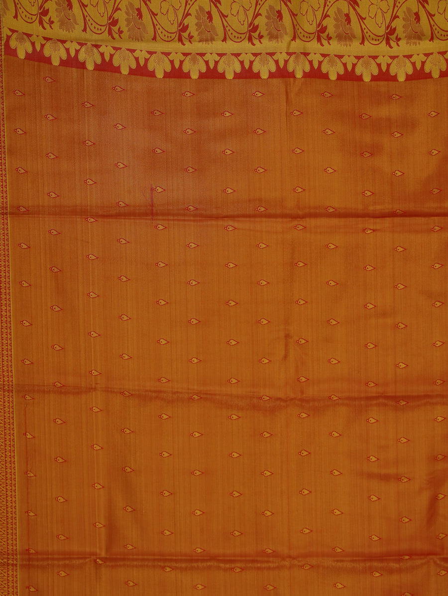 Sunset Orange Dharmavaram Inspired Semi Silk Saree with Medium Medium Contrast Border