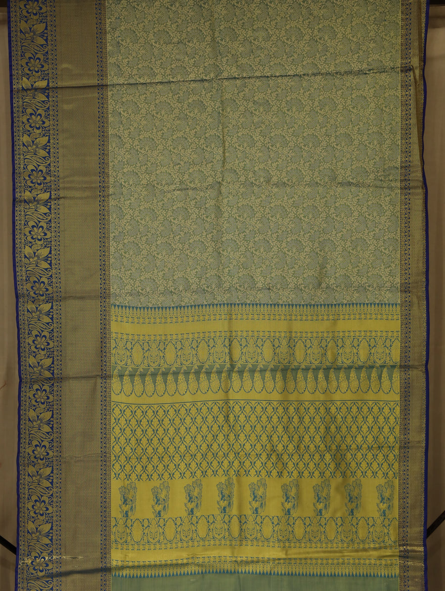 Sage Green Mysore Inspired Semi Silk Saree with Wide Wide Contrast Border