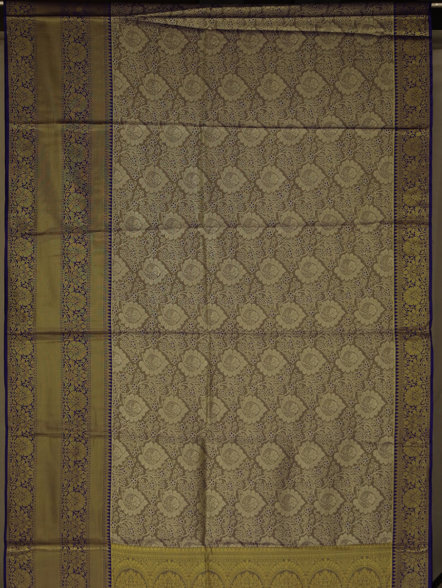 Champagne Gold Kanchipuram Inspired Semi Silk Saree with Wide Wide Contrast Border