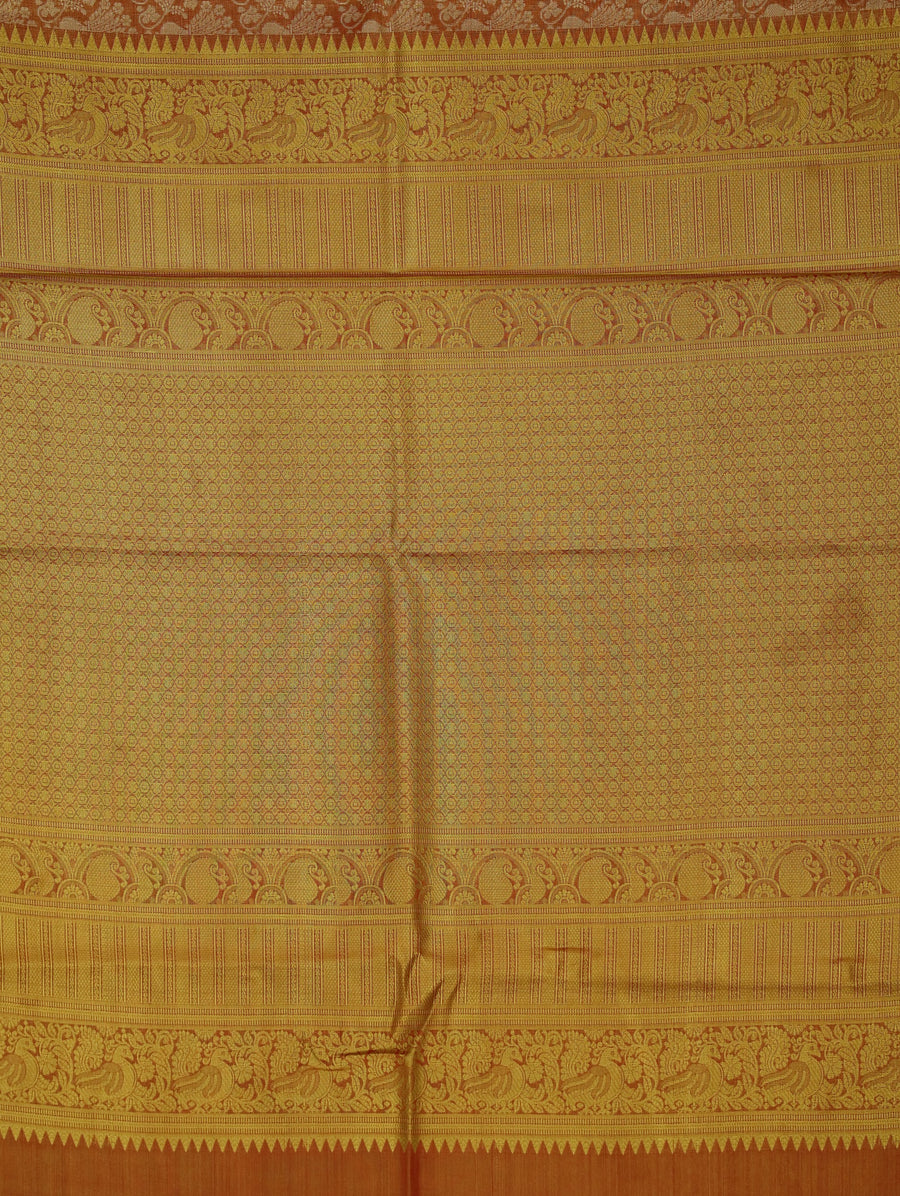 Burnt Orange Kanchipuram Inspired Semi Silk Saree with Medium Medium Contrast Border