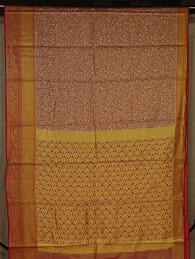 Saffron Gold Dharmavaram Inspired Semi Silk Saree with Wide Wide Contrast Border
