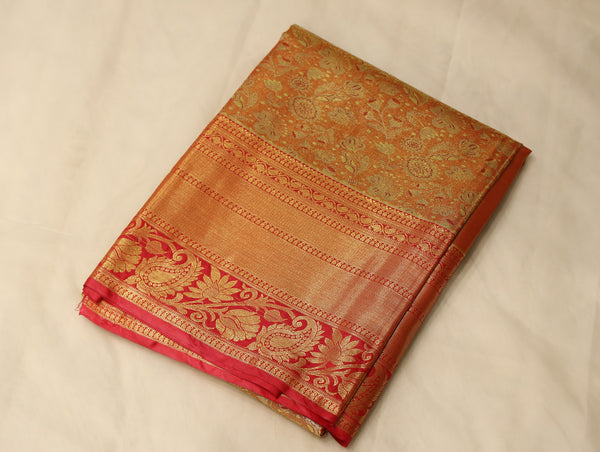 Burnt Orange Dharmavaram Inspired Semi Silk Saree with Medium Medium Contrast Border
