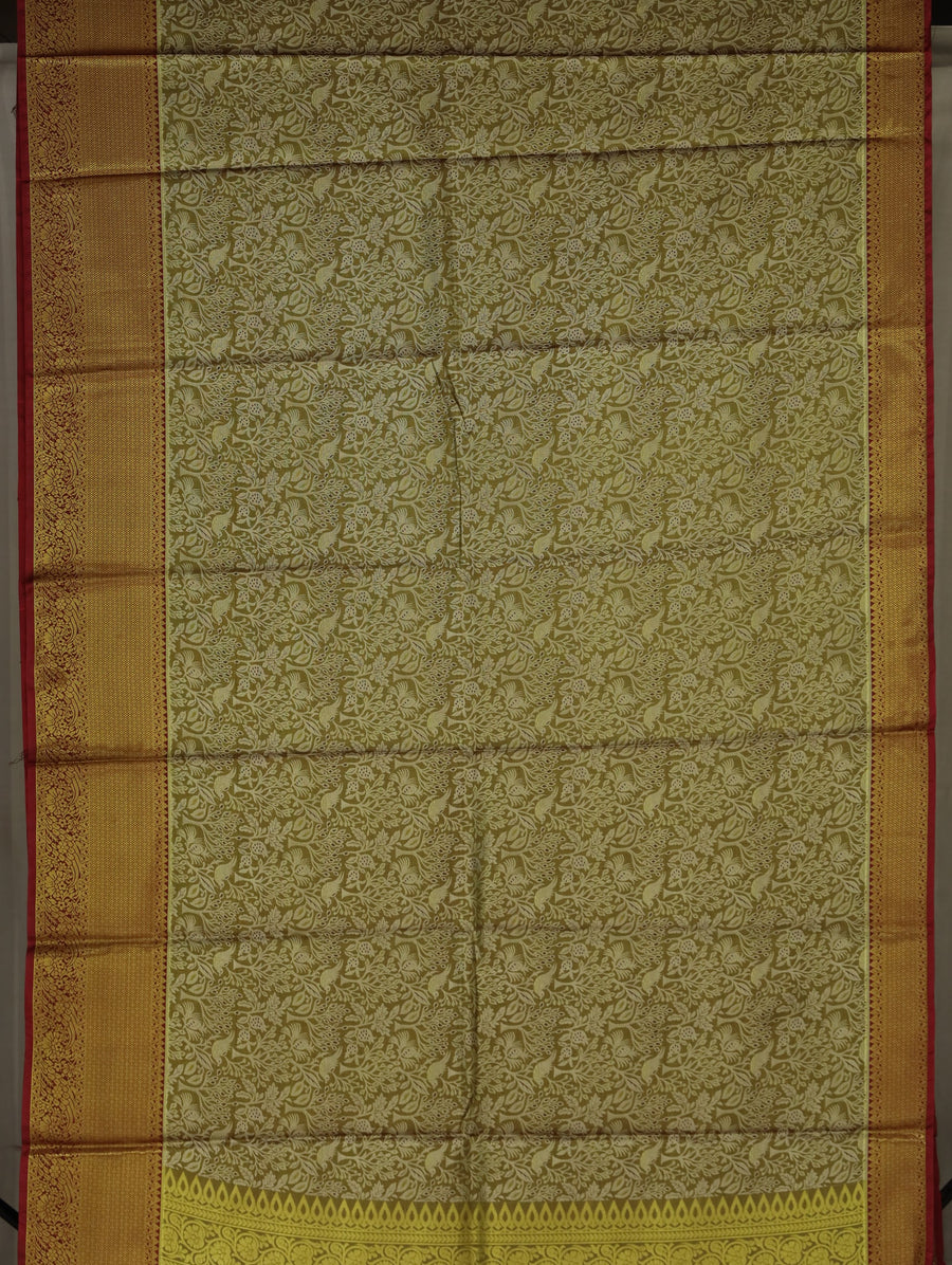 Antique Gold Kanchipuram Inspired Semi Silk Saree with Wide Wide Contrast Border