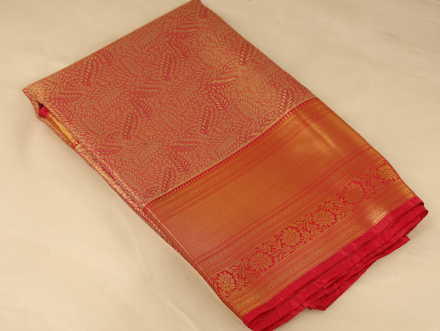 Saffron Gold Dharmavaram Inspired Semi Silk Saree with Medium Medium Contrast Border