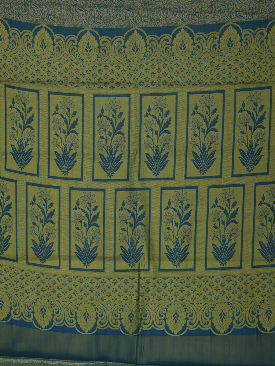 Sage Green Dharmavaram Inspired Semi Silk Saree with Medium Medium Contrast Border