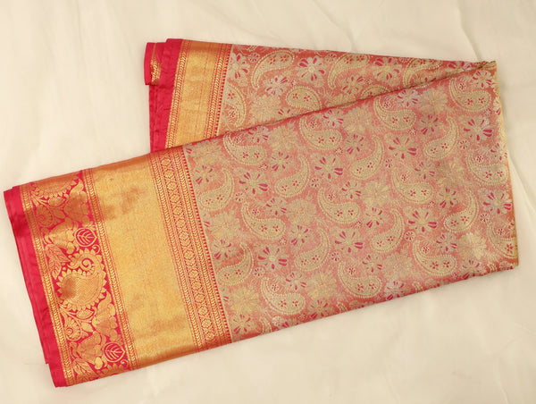 Champagne Gold Dharmavaram Inspired Semi Silk Saree with Wide Wide Contrast Border