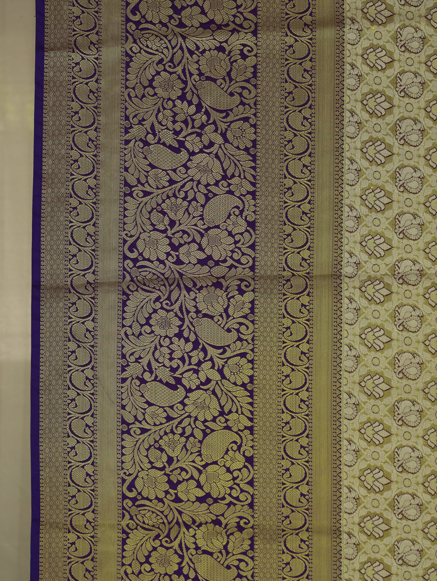 Champagne Gold Kanchipuram Inspired Semi Silk Saree with Wide Wide Contrast Border