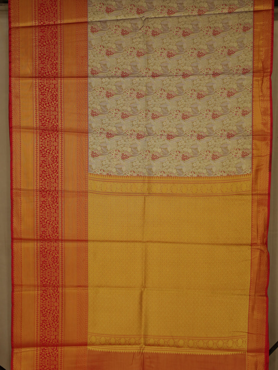 Champagne Gold Dharmavaram Inspired Semi Silk Saree with Wide Wide Contrast Border