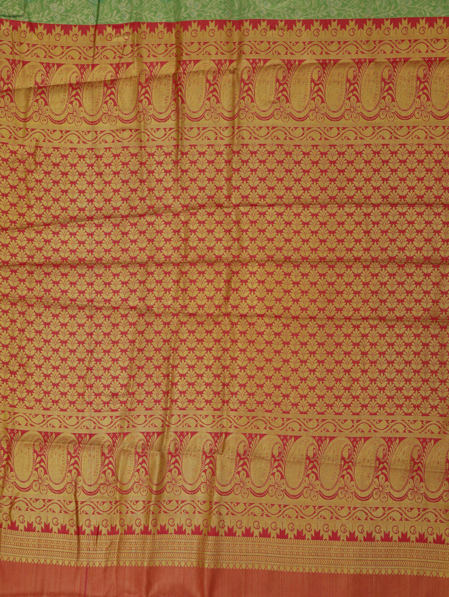Sage Green Kanchipuram Inspired Semi Silk Saree with Wide Wide Contrast Border