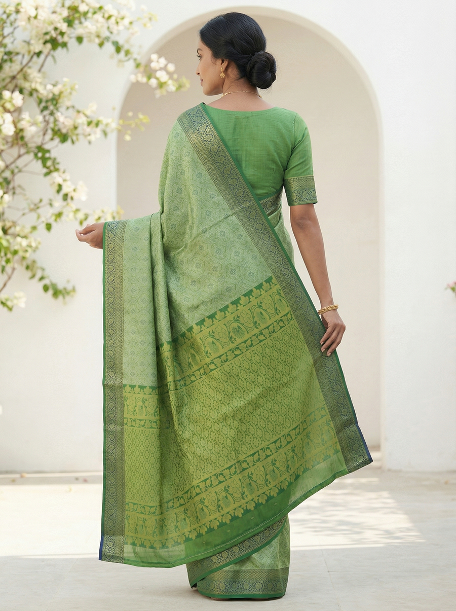 Moss Green Uppada Inspired Semi Silk Saree with Medium Medium Self Border