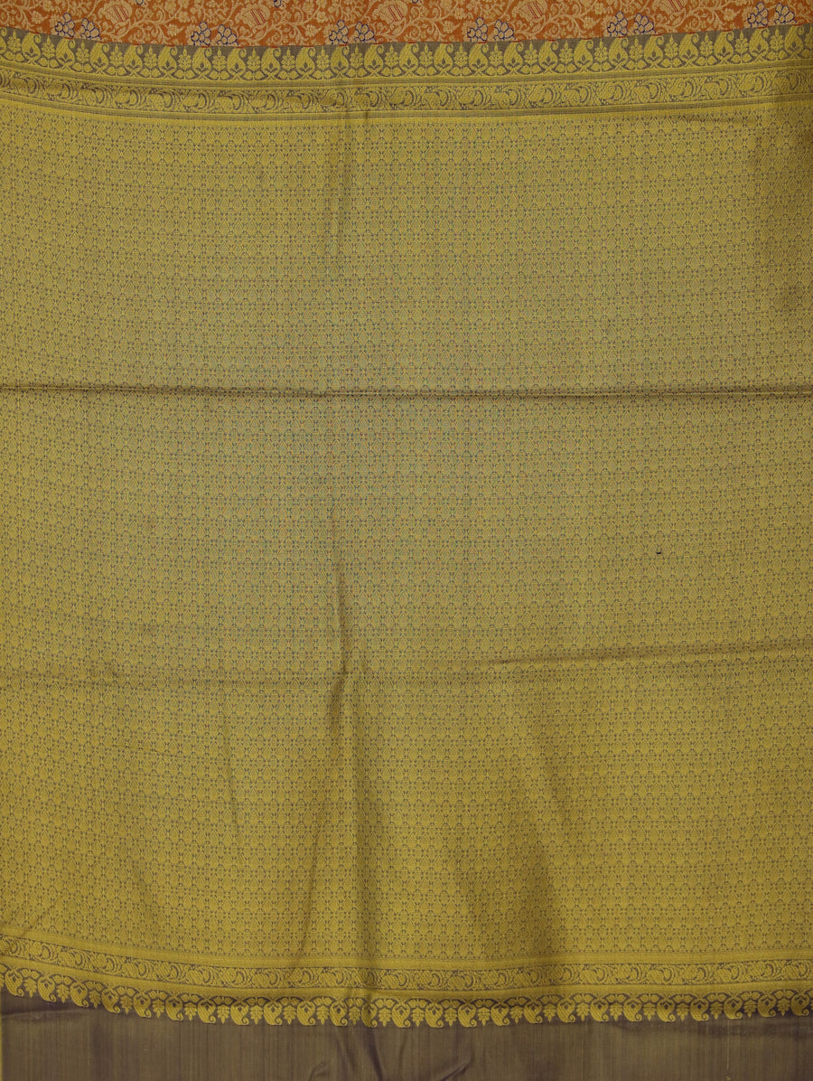 Sunset Orange Kanchipuram Inspired Semi Silk Saree with Wide Wide Contrast Border