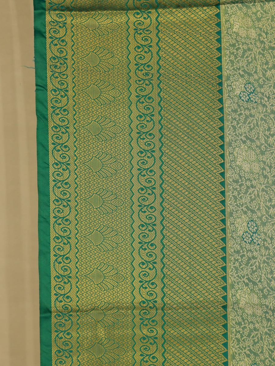 Pistachio Green Dharmavaram Inspired Semi Silk Saree with Wide Wide Contrast Border