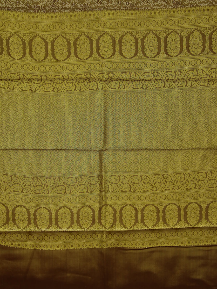 Champagne Gold Dharmavaram Inspired Semi Silk Saree with Wide Wide Contrast Border
