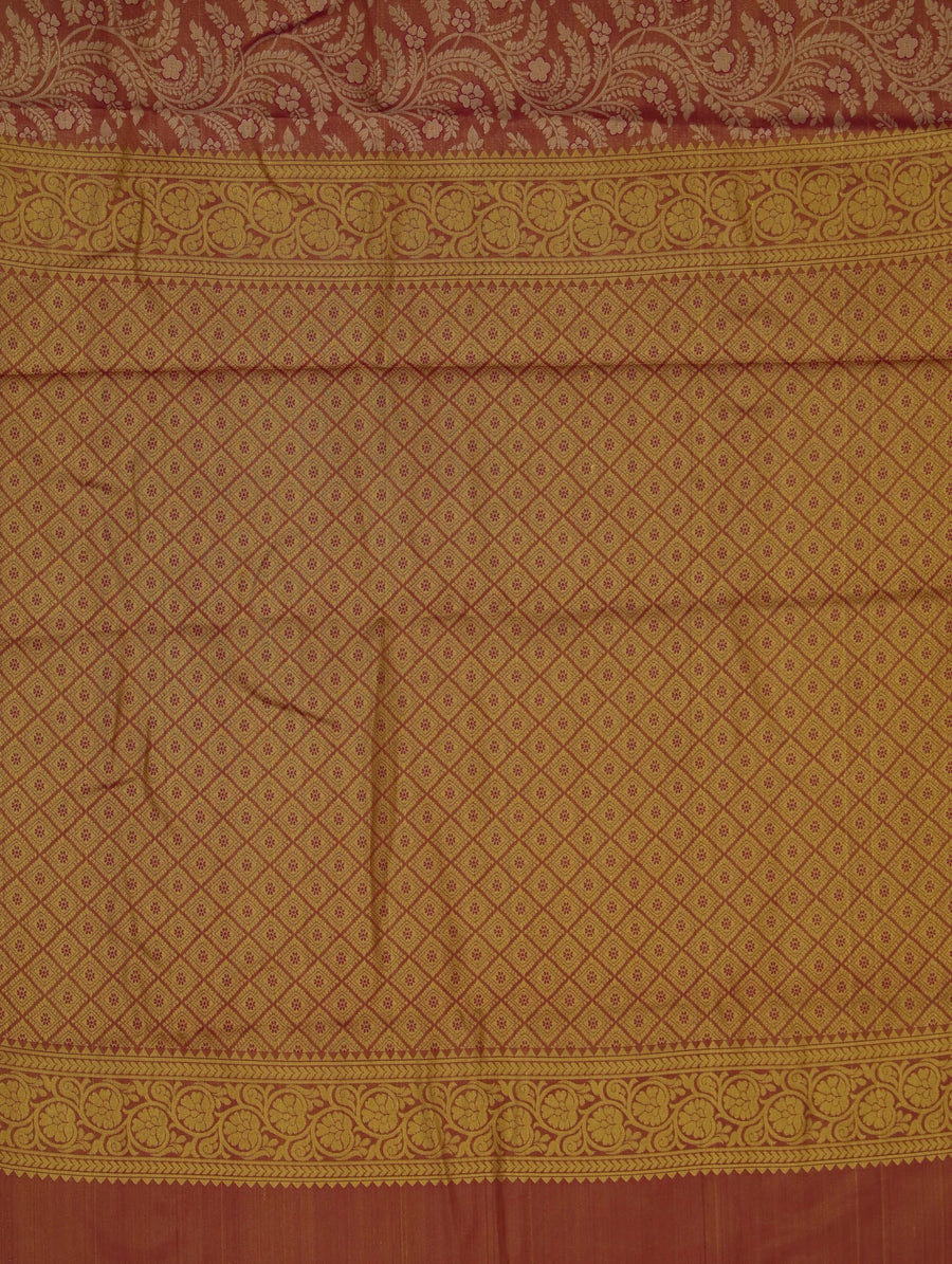 Burnt Orange Dharmavaram Inspired Semi Silk Saree with Medium Medium Contrast Border