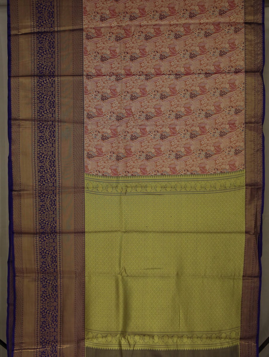 Blush Pink Dharmavaram Inspired Semi Silk Saree with Wide Wide Contrast Border