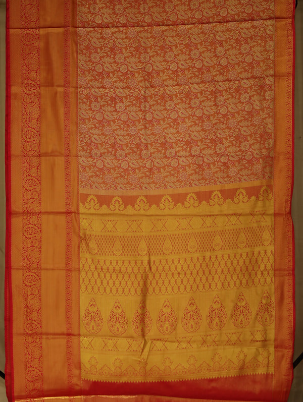 Burnt Saffron Dharmavaram Inspired Semi Silk Saree with Narrow Narrow Contrast Border