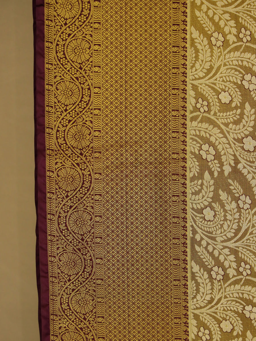 Antique Gold Kanchipuram Inspired Semi Silk Saree with Wide Wide Contrast Border