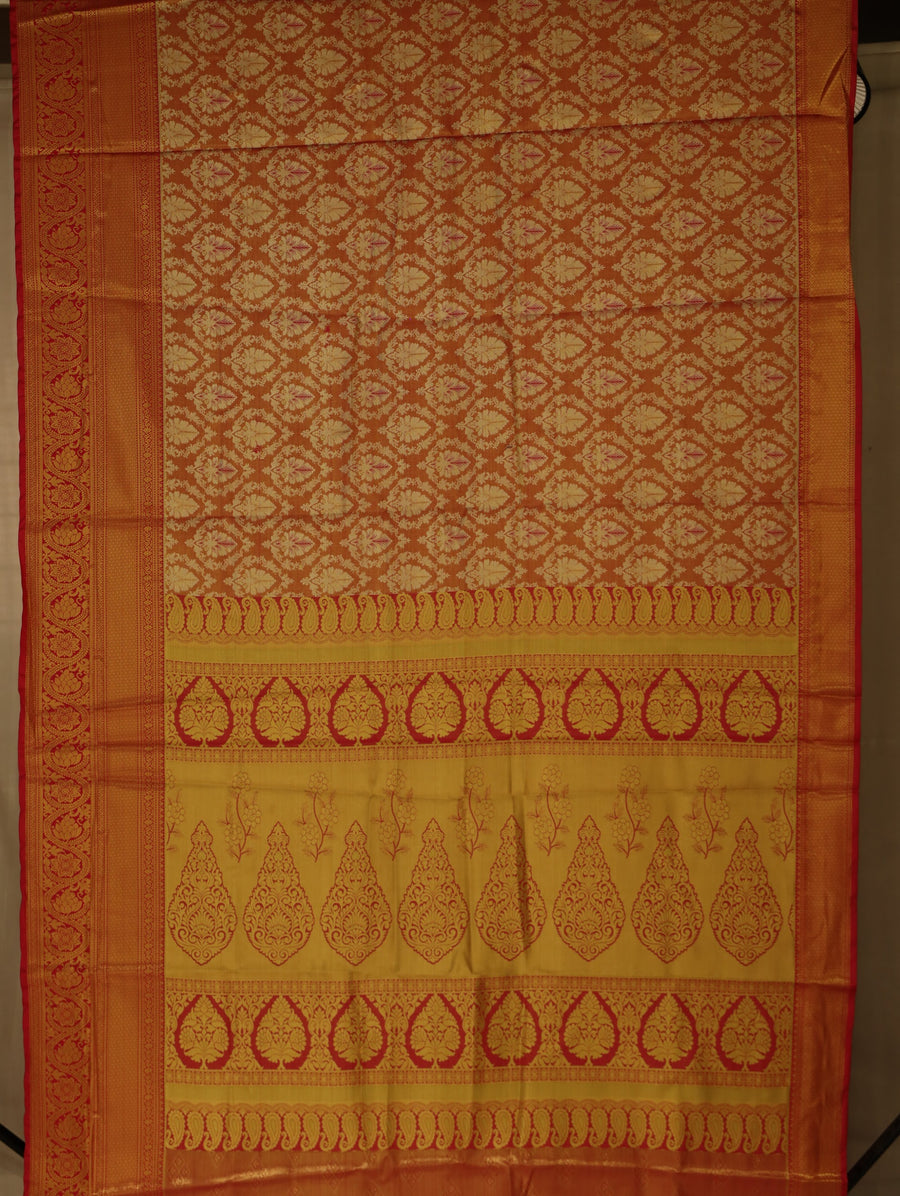 Burnt Orange Dharmavaram Inspired Semi Silk Saree with Medium Medium Self Border
