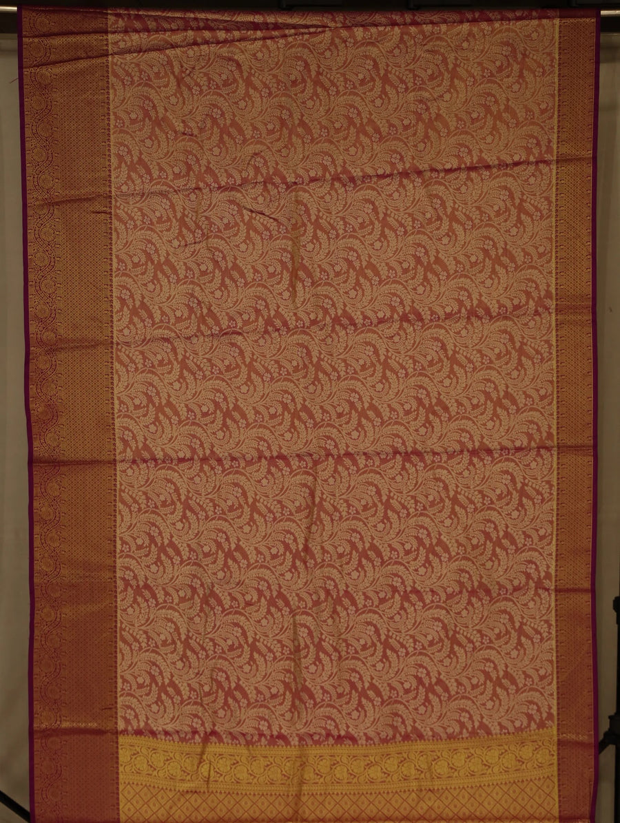 Burnt Orange Dharmavaram Inspired Semi Silk Saree with Medium Medium Contrast Border