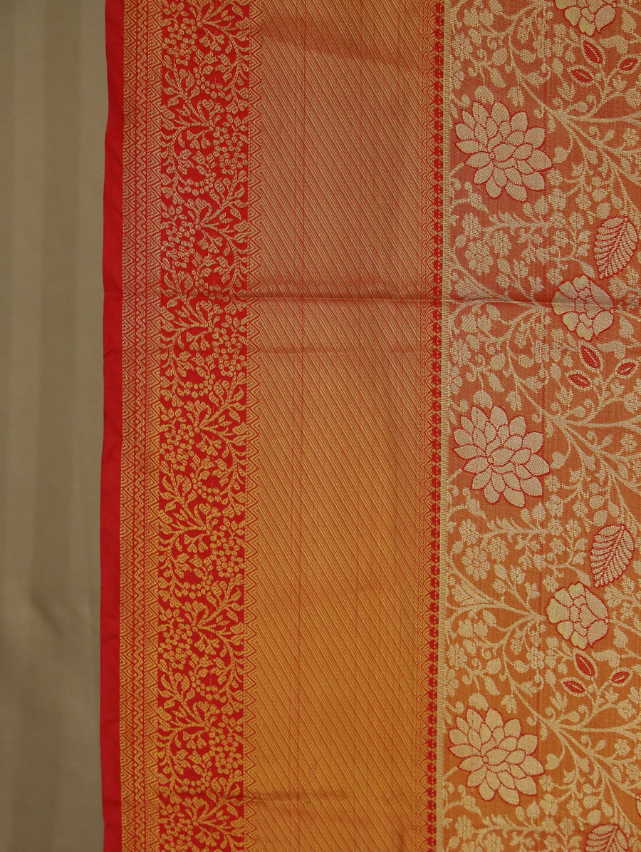 Burnt Orange Dharmavaram Inspired Semi Silk Saree with Wide Wide Contrast Border