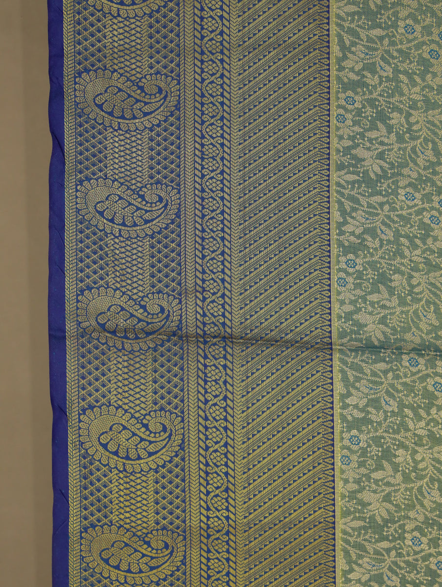 Sage Green Uppada Inspired Semi Silk Saree with Medium Medium Contrast Border