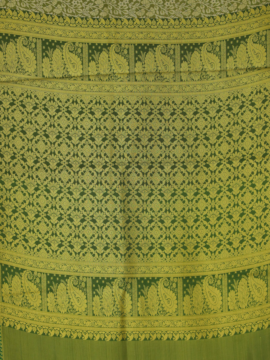 Fern Green Dharmavaram Inspired Semi Silk Saree with Wide Wide Contrast Border