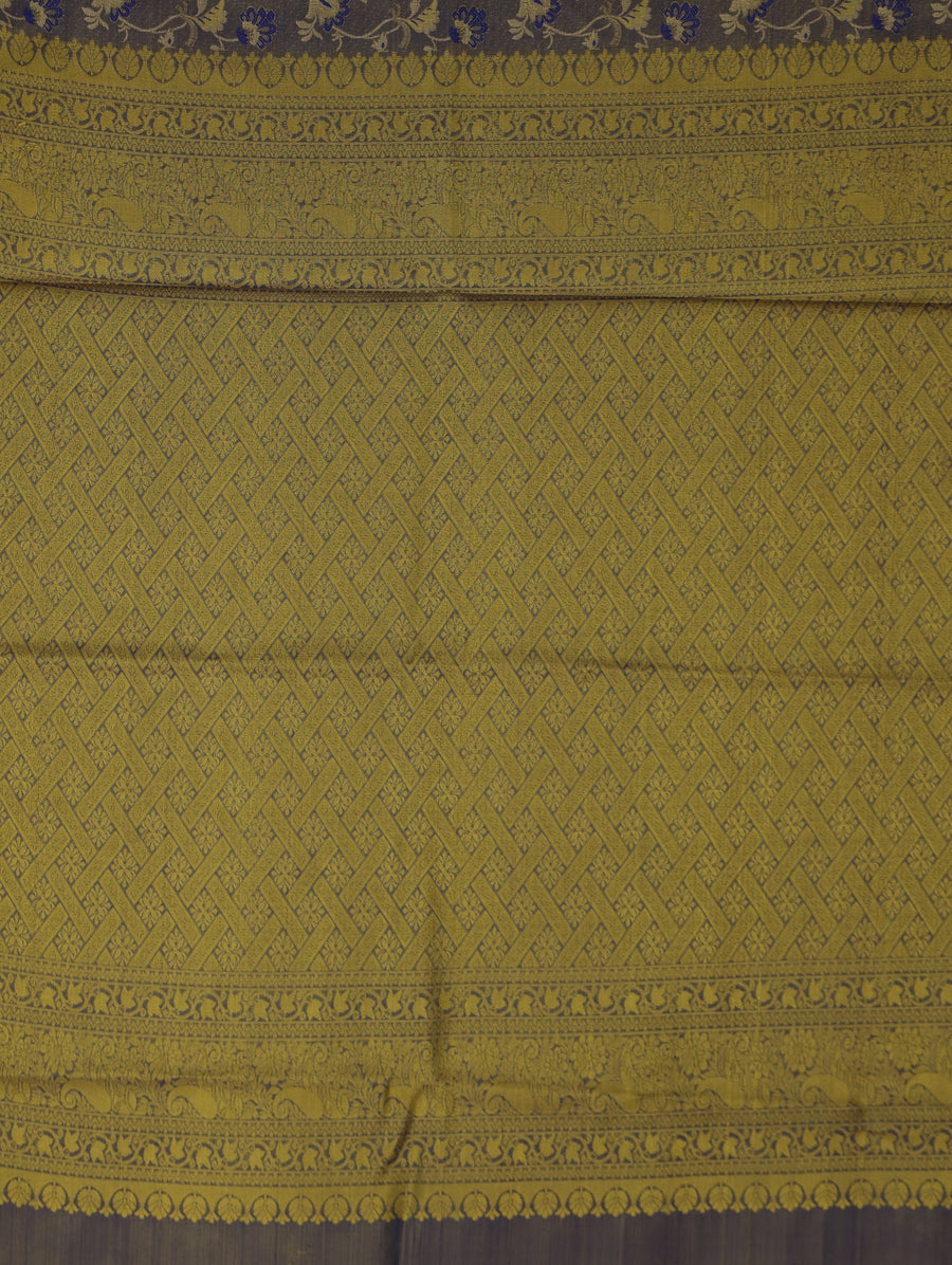 Slate Blue Kanchipuram Inspired Semi Silk Saree with Wide Wide Contrast Border