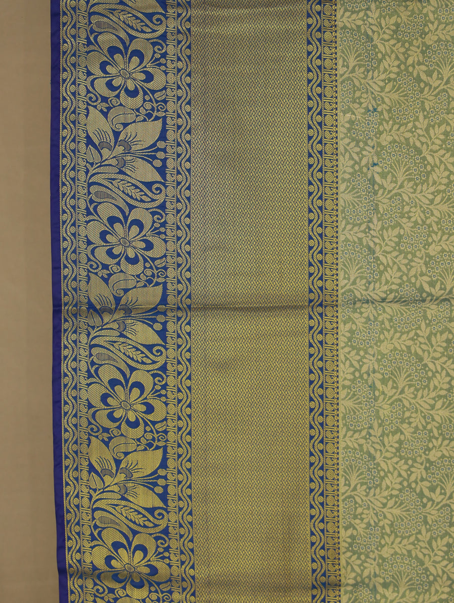 Sage Green Mysore Inspired Semi Silk Saree with Wide Wide Contrast Border