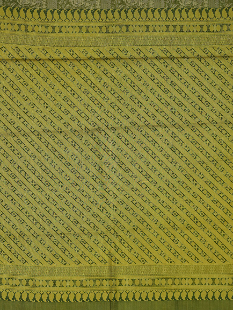 Olive Green Kanchipuram Inspired Semi Silk Saree with Medium Medium Contrast Border