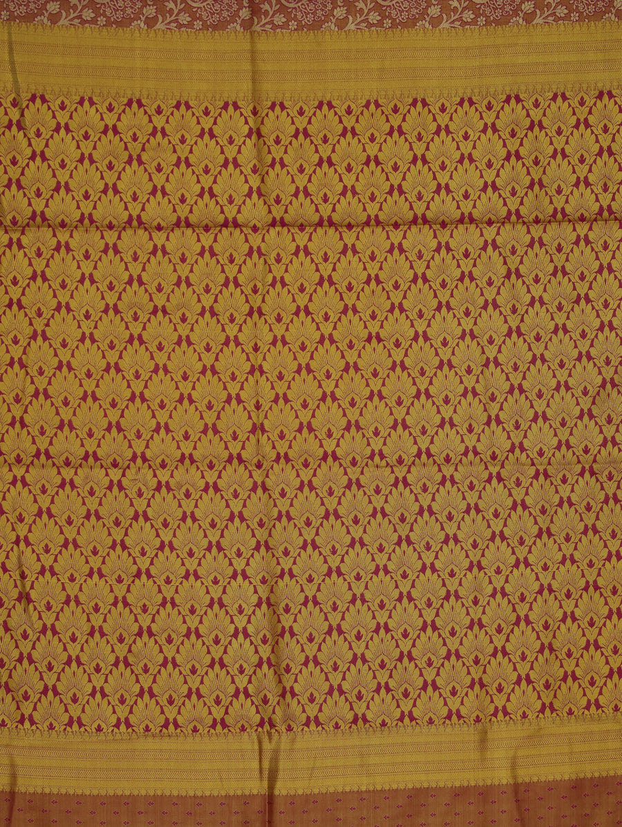 Saffron Gold Dharmavaram Inspired Semi Silk Saree with Wide Wide Contrast Border