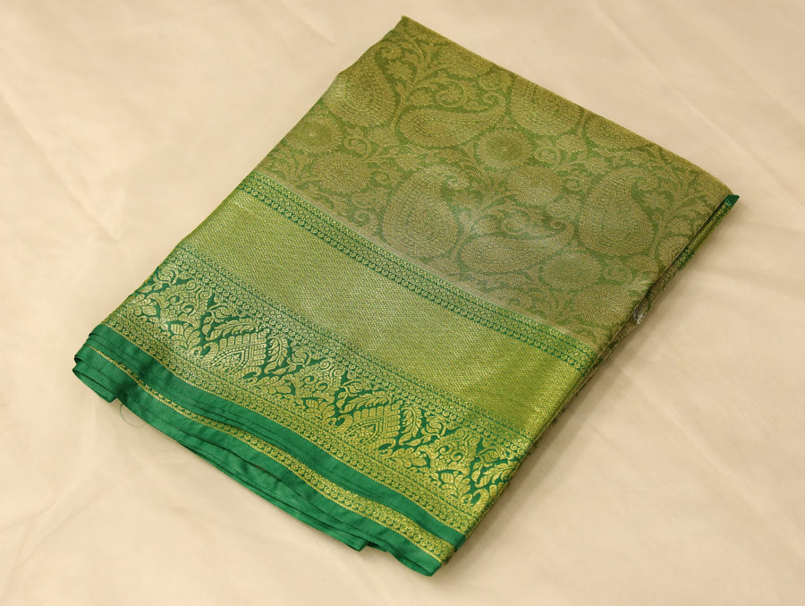 Olive Green Uppada Inspired Semi Silk Saree with Medium Medium Contrast Border