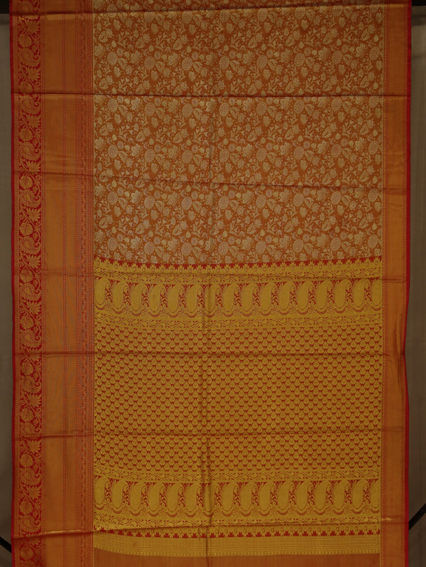Burnt Orange Dharmavaram Inspired Semi Silk Saree with Medium Medium Contrast Border
