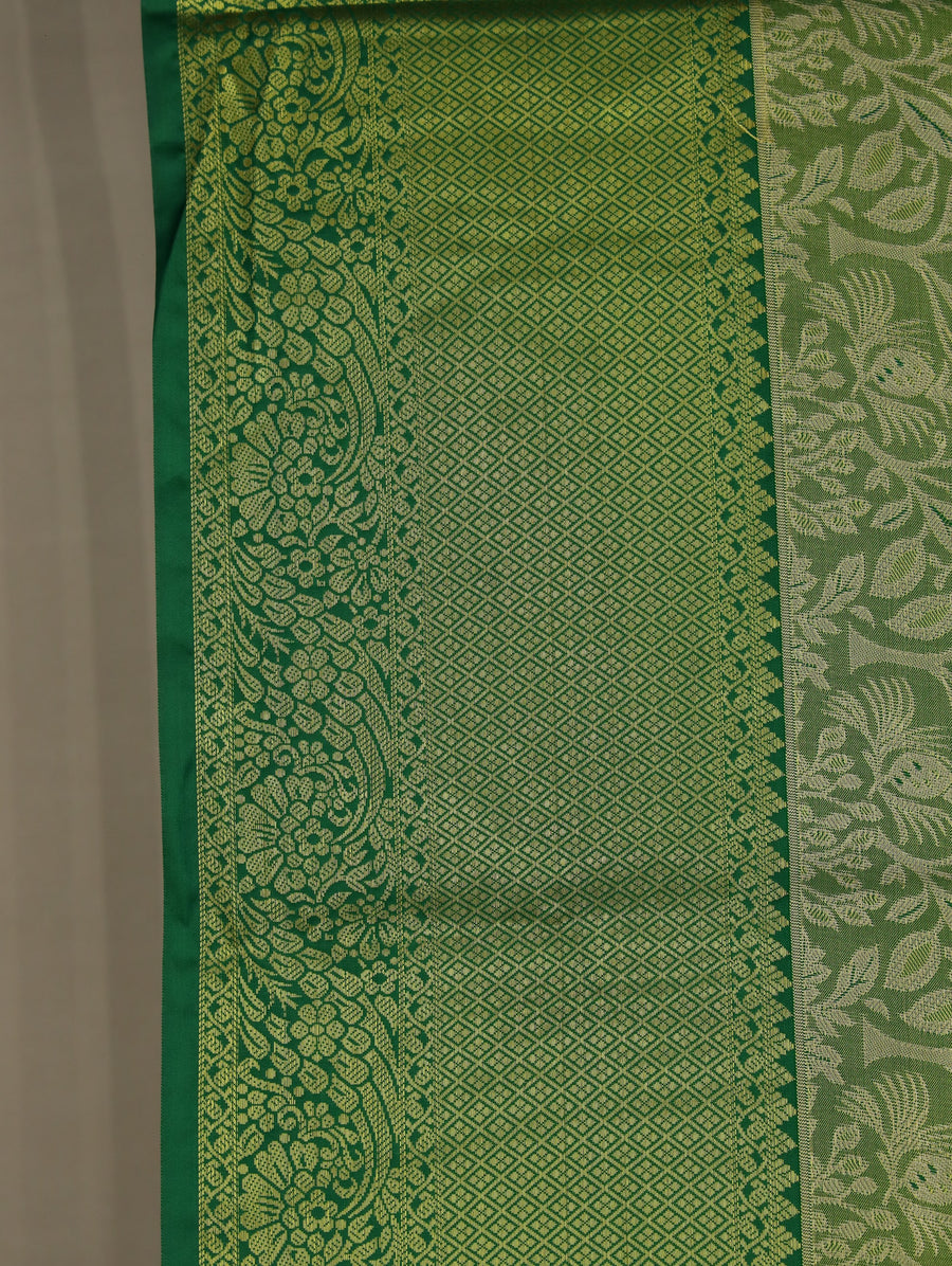 Moss Green Kanchipuram Inspired Semi Silk Saree with Wide Wide Self Border