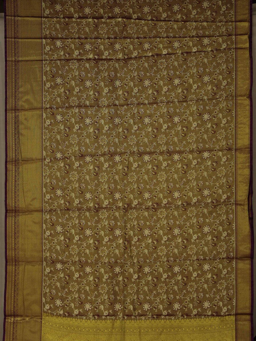 Antique Bronze Dharmavaram Inspired Semi Silk Saree with Medium Medium Contrast Border