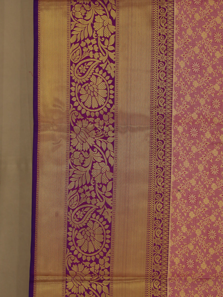 Dusty Rose Kanchipuram Inspired Semi Silk Saree with Medium Medium Contrast Border