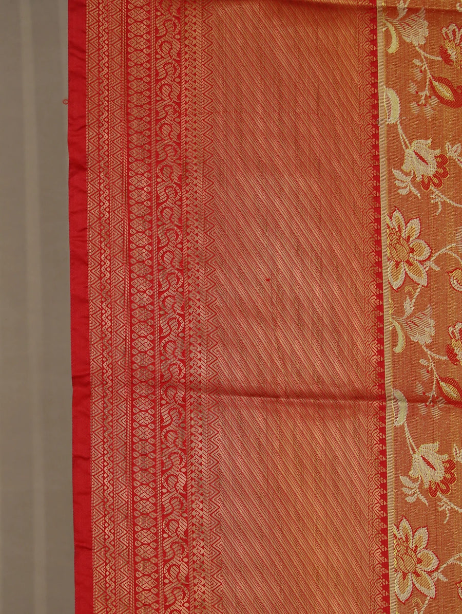 Burnt Orange Dharmavaram Inspired Semi Silk Saree with Medium Medium Contrast Border