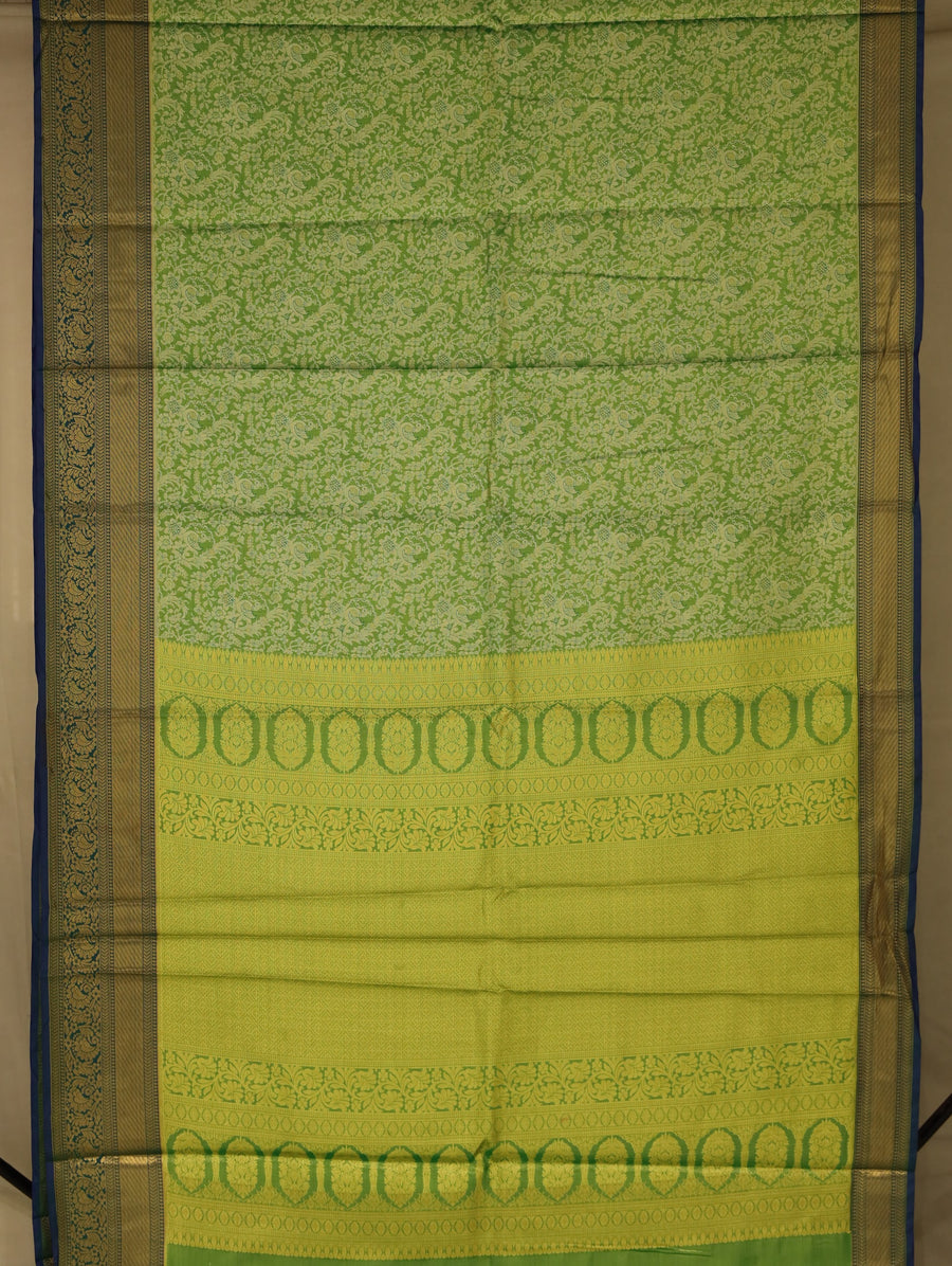 Chartreuse Green Kanchipuram Inspired Semi Silk Saree with Medium Medium Contrast Border